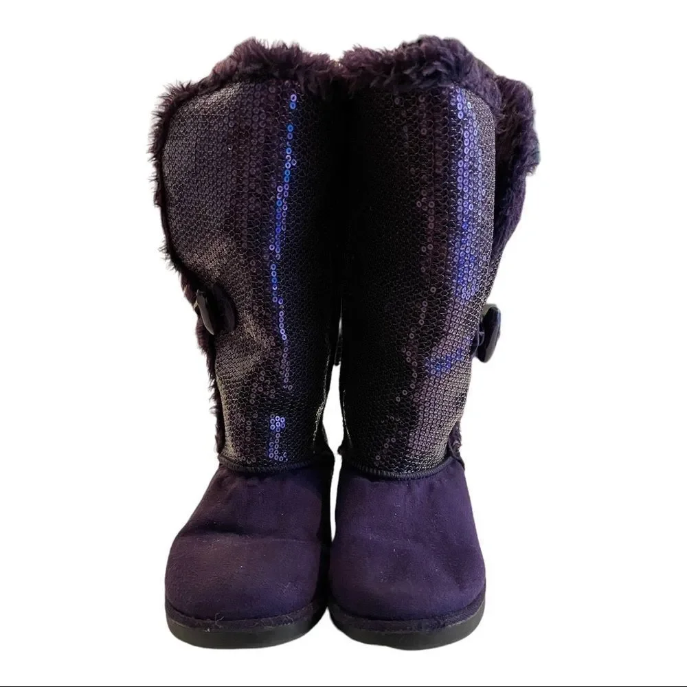 Airwalk Purple Sequin Faux Fur Lined Boots - Girls Size 1 1/2